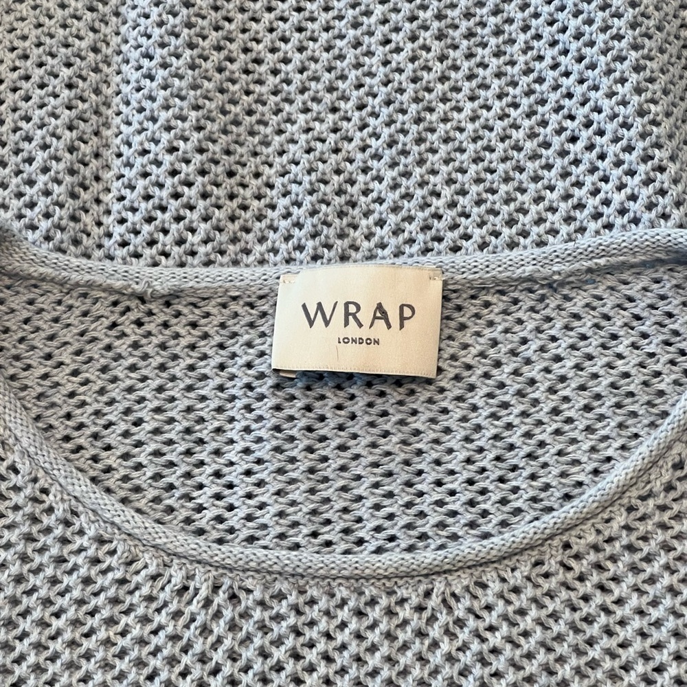 WRAP LONDON Icy Lavender Blue Crochet Crew Neck Sweater, w/ Side Zippers Size 12 - Picture 7 of 10